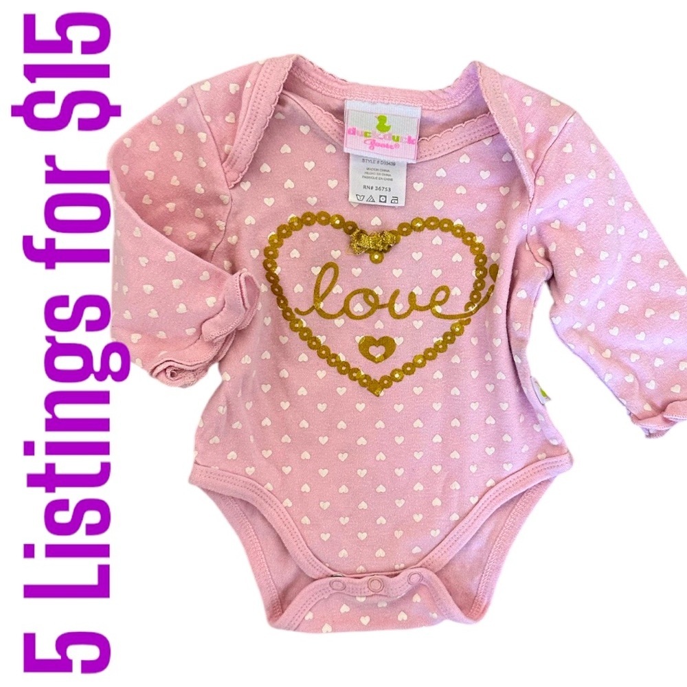 5/$15 Vintage Baby Girl Love Heart Cotton Long Sleeve One Piece Onesie